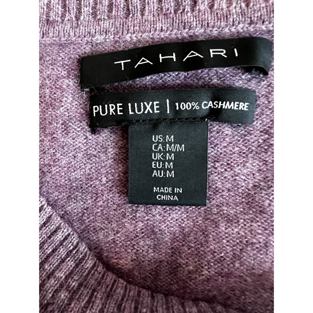 TAHARI Pure Luxe Thick Cashmere Crew Neck Sweater Mauve relaxed sz-M fits large - Picture 4 of 7